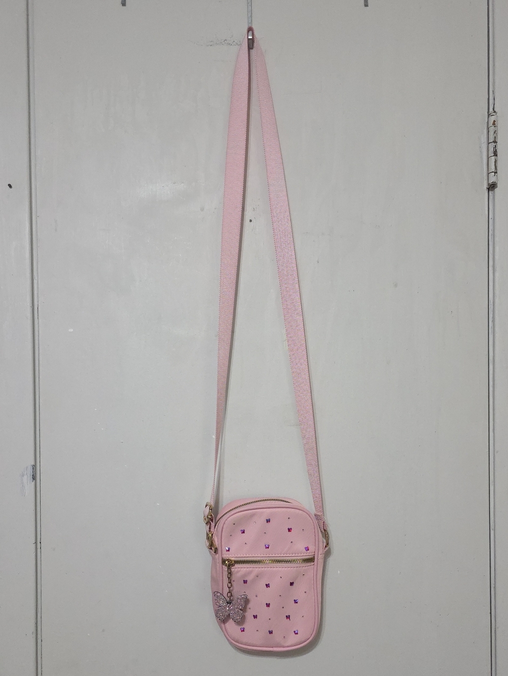 Pink Crossbody Bag with Butterfly Charm